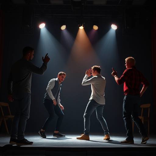 Improvisation class performing a spontaneous scene on stage.