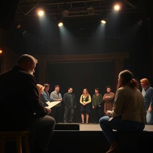Students rehearsing a Shakespearean play on stage during a Shakespearean Acting course.